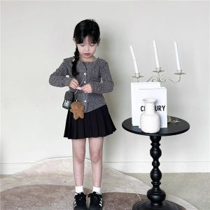 ฤดูใบไม้ร่วง 2024 ใหม่ สไตล์อเมริกัน เด็กผู้หญิงถักเปิด คาร์ดิเกน แขนยาวบาง คอวี สั้น ดีไซน์ Sensation เสื้อผ้าเด็ก