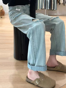 High Waist Wide Leg Jeans Womens Spring Summer Loose Fit Ripped American Style Denim Pants High Waist Straight Cut Trousers