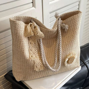 Elegant Ladies Straw Woven Handbag Women Holiday Beach Commute Casual Tote Top-Handle Bags Fashion Retro Shoulder Bags