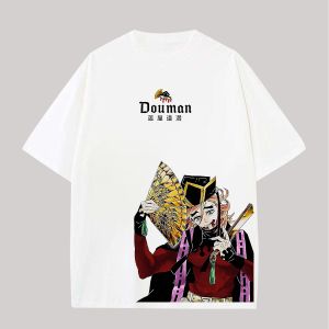 Bandai | Mens T Shirt Mens Sports T Shirt Mens Short Sleeve T Shirt Anime Demon Slayer Kokushibo Pink Hair Red Blood Golden Fan