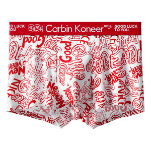 CarbinKoneer | กางเกงบ็อกเซอร์ชายผ้าฝ้ายแท้ CarbinKoneer ลายปีเกิดสีแดง ทรงหลวม บรรจุกล่องของขวัญ กางเกงบ็อกเซอร์ชายทรงหลวม ขนาดใหญ่ ระบายอากาศได้ดี