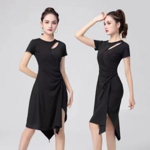 Women Short Sleeve Elegant Latin Ballroom Dance Dress Adult Tango Cha Cha Samba Line Dance Competition Party Performance Outfit