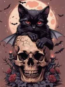 500/1000/1200/2000PCS Jigsaw Puzzle Mysterious Dark Black Cat Skull Gothic Fantasy Art For Adults Perfect Gift For Halloween