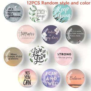 6/12Pcs Round Inspirational Quote Fridge Magnets Decorative Mini Craft Magnets For Kitchen Whiteboard Home Office Desk Decor