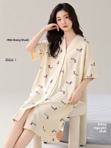MiiOW | Áo ngủ cotton nguyên chất MiiOW mùa hè tay ngắn dài vừa phải thoáng khí thoải mái cỡ lớn mặc ở nhà phong cách ngọt ngào