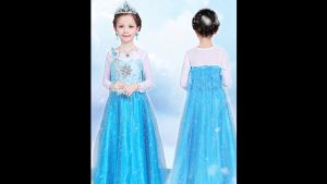Elsa Princess Dresses for Kids Girls Frozen Elsa Dress for Kids Accessories Set Dress Kids Girls Birthday Party Cosplay Costume for 4-10 Yrs with Sequins Long Sleeves Dress