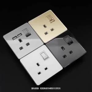 Black UK 18W Type-C quick charge socket universal double 3pin USB power outlet 220V electrical wall LED light 2WAY switch TV