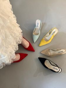 Pointed French Style Suede High Heels for Summer Red Shoes
