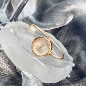 Womens Slim little bracelet 1 large pearl diamond cut glass rhinestone dial Minimalist quartz watch Bracelet Watch