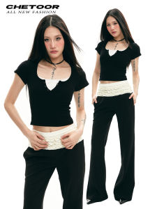 Sweet Cool Spicy Short Sleeve T-Shirt Womens Summer New American Retro V-neck Slimming Short Style Top Womens Fashion