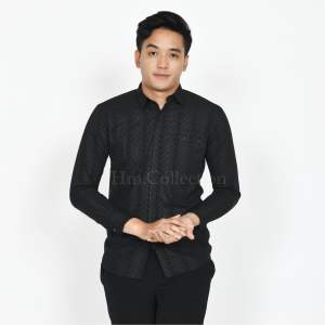HM - Kemeja atasan cowok pria lengan panjang keren kekinian mewah elegan taqwa kemko Sultan motif piramid Bahan Embos wolpeach premium