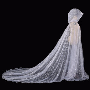 Women Cloak Hood Tulle Cape Cloak Swing Wedding Bridals Floor Length Soft Mesh Cloaks Halloween