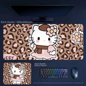 Sanrio | Tấm Lót Chuột Bằng Da Hello Kitty Họa Tiết Báo Nâu Cổ Điển Dòng Sọc Cao Cấp Dành Cho Bàn Phím Máy Tính Văn Phòng Dành Cho Nữ