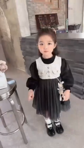 Dress Klasik 2in1 Import Premium Anak Perempuan Usia 1-4 Tahun | Dress Lengan Panjang Balon Rompi Outer Rajut Motif Kotak Kotak Variasi Kancing Mix Rok Tutu Tile Kembang Free Tas Boneka Samping | Jc