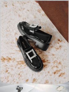 Belle | Crystals Buckle Thick-Heel Elevating Loafers Coarse Heels