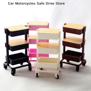 ❤1:12 Dollhouse Miniature Three Layers Trolley Dining Cart with Wheels Storage Display Shelf Bookshelf Furniture Model Decor Toy