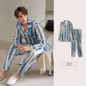 Anzibàn Summer New Pure Cotton Couple Sleepwear Short Sleeve Thin Home Clothes Set Mens Outdoor Wearable Striped Home Suit