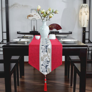 New Chinese Style Waterproof And Oil-proof Table Runner Cotton and Linen Material Classical Floral Fabric Hotel Tea Coffee Office Table Decoration Accessories Runner Art Tablecloth Cloth