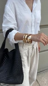 Ingemark 3 Styles Hip Hop Stacked Round Wide Bangles for Women Trend Punk Glossy Metal Chunky Bracelets Grunge Jewelry Steampunk