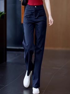 Summer Thin Wide Leg Pants Womens High Waist Drape Loose Silk Cotton Straight Leg Suit Pants Casual Fashion Retro Style