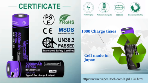 Vapcell P2150A INR21700 5000mAh 3.6V 18Wh 10A USB Type-C Rechargeable Battery