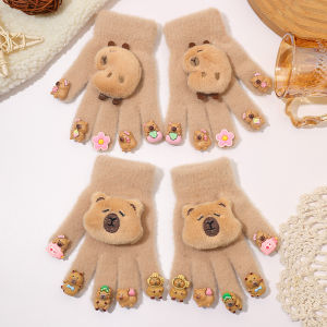 Adorable Winter Gloves for Women with Cute Capybara Decoration Comfortable Warm Fingered Ideal for Cycling Gift Choice