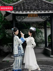 Blue And White Porcelain Style Wedding Dress for Women Vintage French Retro Light Saree Qing Dynasty Costume Daily Wear