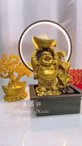 【现货】 💰流水摆件笑佛 45cm高 助催财 钱财滚滚 时来运转 有球必应 风生水起