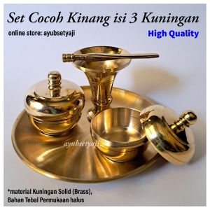 Alat Tumbuk Sirih Set cocoh Kinang isi 3 KUNINGAN Kinangan BRASS antik wadah kinang penumbuk sirih Besar Tumbuk Kinang BALI souvenir