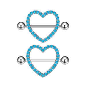 2pcs Butterfly Heart Crystal Nipple Piercings Rings 16mm Length Bar Shield Barbell Stainless Steel Wing Nipple Ring Body Jewelry