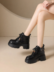 Josiny | Thick Sole Retro Boots High Heels Short Boots