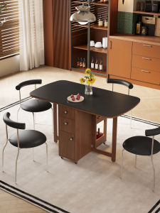 Multifunctional Folding Dining Table Rectangular Living Room Sofa Side Real Wood Storage Table for Small Household Use