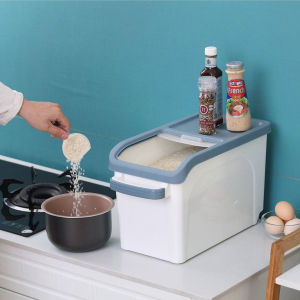 กล่องเก็บข้าวสาร ภาชนะเก็บข้าวสาร ถังเก็บข้าวสาร Rice Storage Box กล่องเก็บธัญพืช ถังเก็บข้าวสารกันแมลง มีล้อ หูจับ แถมฟรีถ้วยตวง ขนาด 15 ลิตร Aliz selection