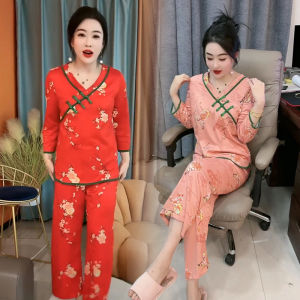 Fall and Winter New Arrival Internet Celebrity Ethnic Style Women's Pajamas Fashion Northeast Big Flower Chinese Style Traditional Loose Homewear Suit