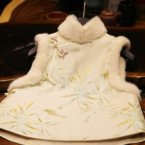 New Chinese Style Thickened Autumn Winter Cheongsam Vest Womens Warm New Year Visit Clothing Short Cheongsam Retro Style