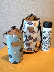 Thickened Portable Water Bottle Bag Can Be Crossbody Cartoon Cute Waterproof Insulated round Kettle Bag for Outdoor Camping Travel