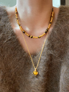 CAFFTI | Natural Tigers Eye Melan Colored Long Wear Necklace