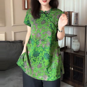 UYFY | Green Round Neck Fly Sleeve Shirt Stylish Slim Fitting Chinese Style Top