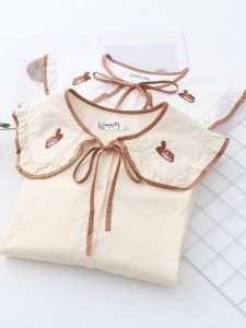 Áo Sơ Mi Dài Tay Thêu Hình Chuột Túi Dễ Thương Cho Nữ Mùa Xuân Thu Phong Cách Sinh Viên Cotton Nguyên Chất Dáng Rộng Cổ Búp Bê