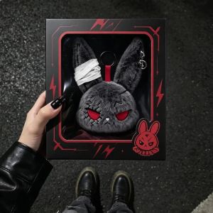 Hot Gothic Bunny Plush Keychain RabbitBag Charm with Bandage Desian Kawaii Key Ring Pendant Car Bag Ornament  Gift To