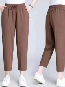 Pure Cotton Linen Mom Jeans High Waist Thin Loose Harlan Style Summer Casual Pants for Women Nine Points Length Slimming Effect