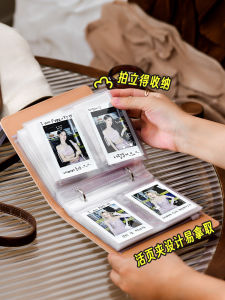Leather Photo Album 3 Inch Instant Camera Picture Storage Book Mini Square Memorial Book Simple Retro Style with Double Grid Pages