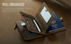 RFID chặn Retro đựng hộ chiếu đa chức năng Thẻ Ví chủ sở hữu Túi Da PU cao cấp dây kéo túi xách thời trang