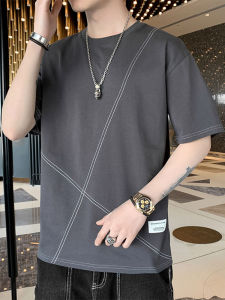 Loose Fit Short Sleeve T-Shirt Mens Summer Thin Ice Silk Half Sleeve Youth Trendy Pure Cotton Top Printed round Neck T-Shirt