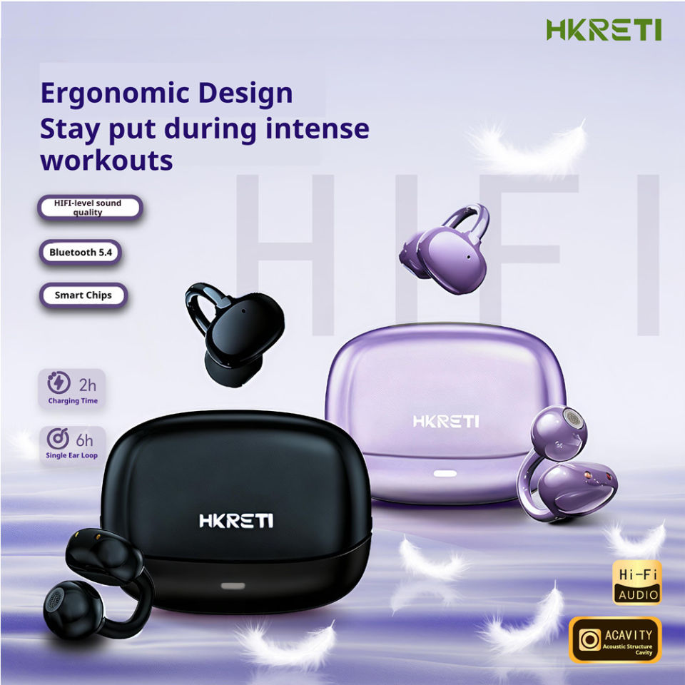 Original HKRETI HG10 Clip on Wireless Earphones Bluetooth 5.4 Sport Waterproof Noise Reduction Stereo Compatible with Android and iOS