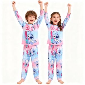 Spring Autumn Winter Full Sleeve Soft Lilo & Stitch Pajamas Sets for Girls Comfortable Childrens Sleepwear Nightwear Loungewear