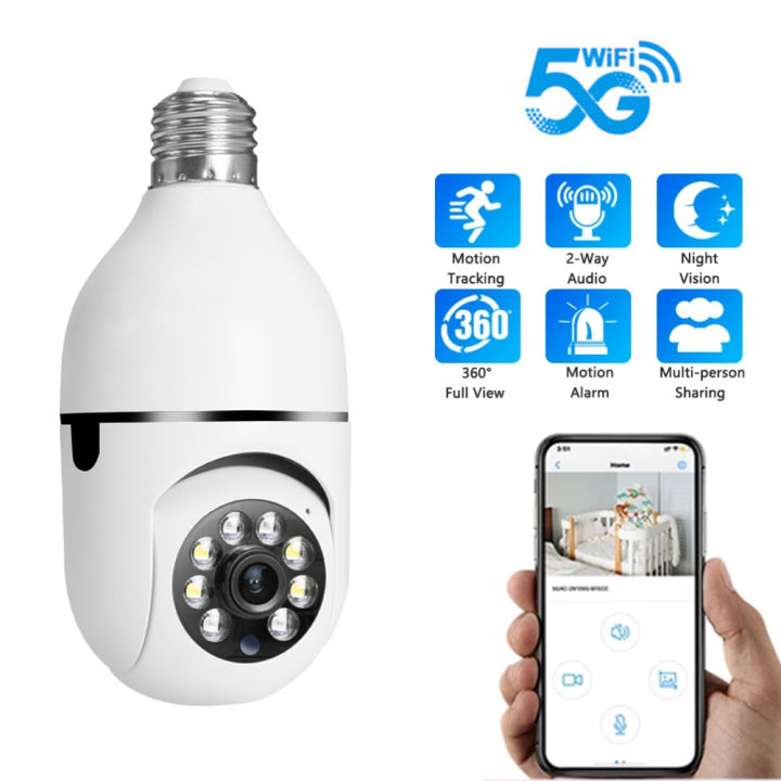 5G Bulb E27 Surveillance Camera Full Color 1080P Night Vision Automatic ...