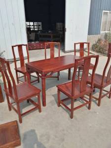 LuBan YiMu Solid Wood Dining Table Chinese Style Elm Wood Rectangular Home Use Table And Chairs Combination for Six People