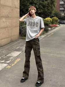 ZHUOCAN | Mens Camouflage Denim Slim Fit Straight Bootcut Work Pants