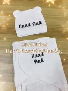 Ready Stock Customize Name Newborn Baby Muslin Swaddle Blanket Hat Set | No MOQ | Baby Swaddling